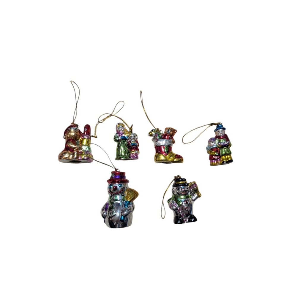 Vintage Heavy Glass Christmas Ornaments Lot of 6 Hand Painted Open Bottom